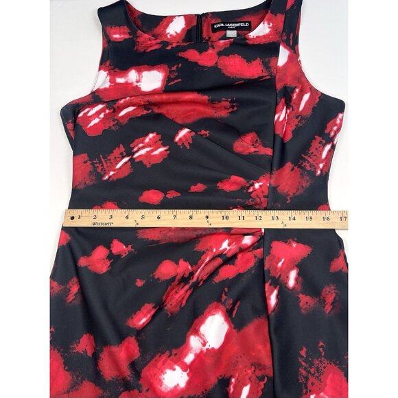 KARL LAGERFELD Womens SIZE 12 Black/Red Watercolor Knit Sleeveless DRESS EUC - Picture 5 of 8